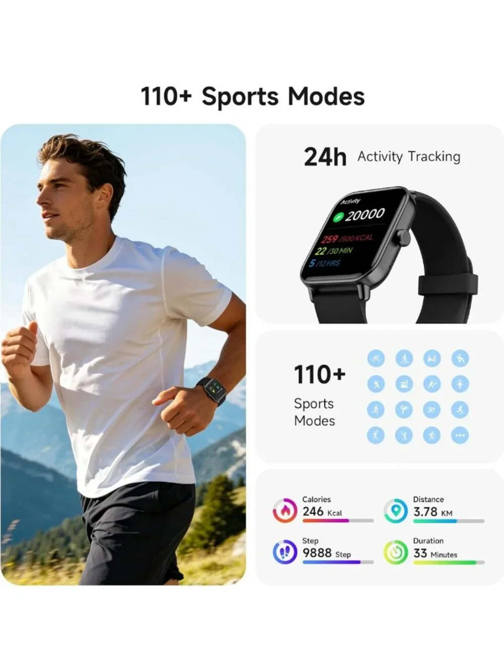 AMOLED Touchscreen Smart Watch for Men, Bluetooth Calls, Fitness Tracker, IP68